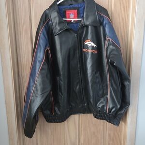 Vintage Denver Broncos Football NFL Black and Blue Men's Leather Jacket XXL